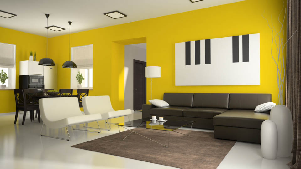 Дизайн интерьера гостиной в желтом цвете