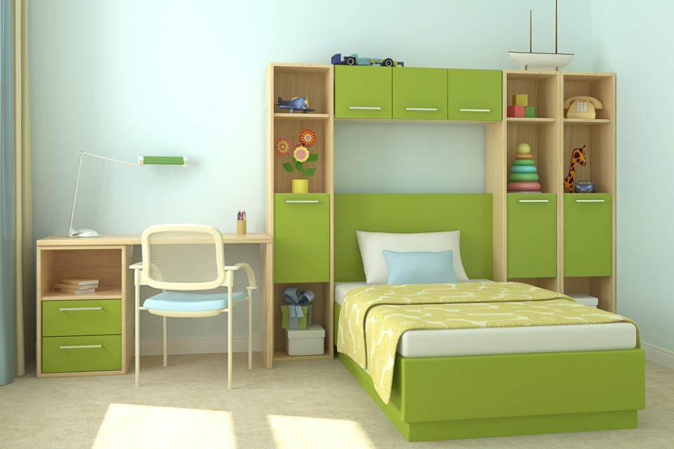 Дизайн интерьера детской комнаты в зеленом цвете