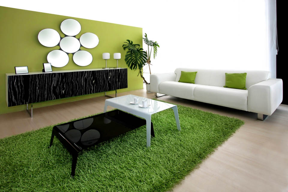 Дизайн интерьера гостиной в зеленом цвете