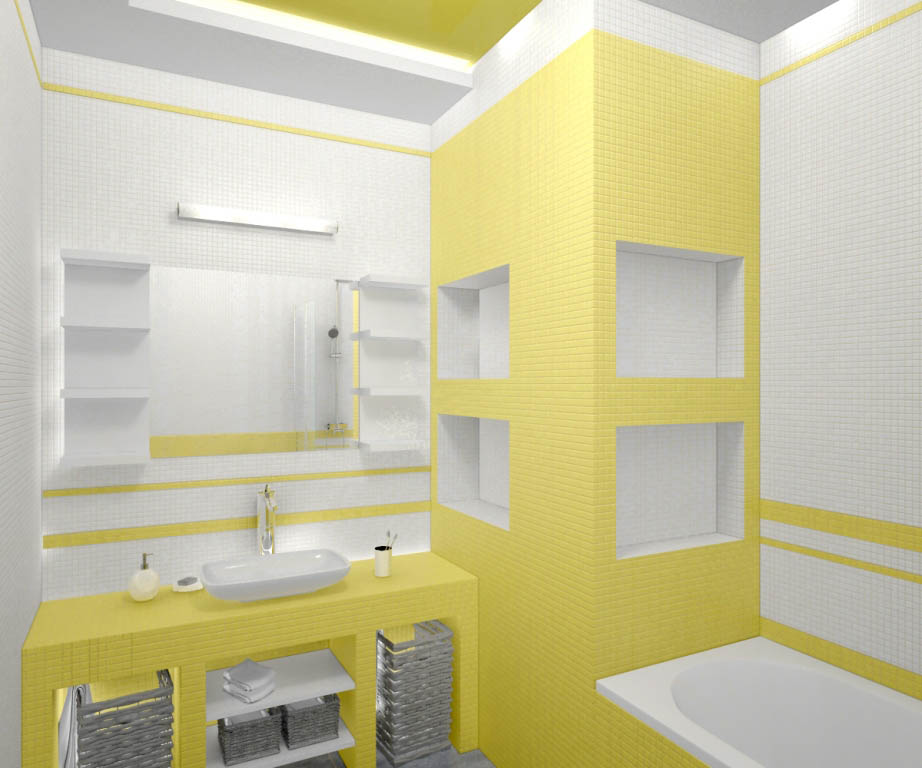 Дизайн ванной комнаты в желтом цвете - фото 1