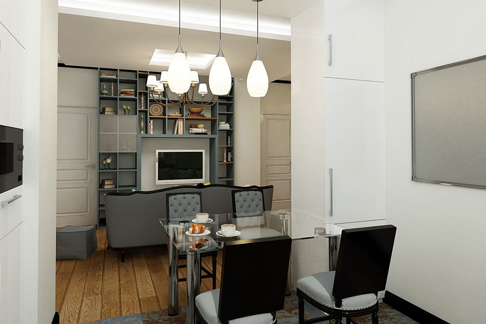 Интерьер квартиры в современном и классическом стилях - кухонный столик