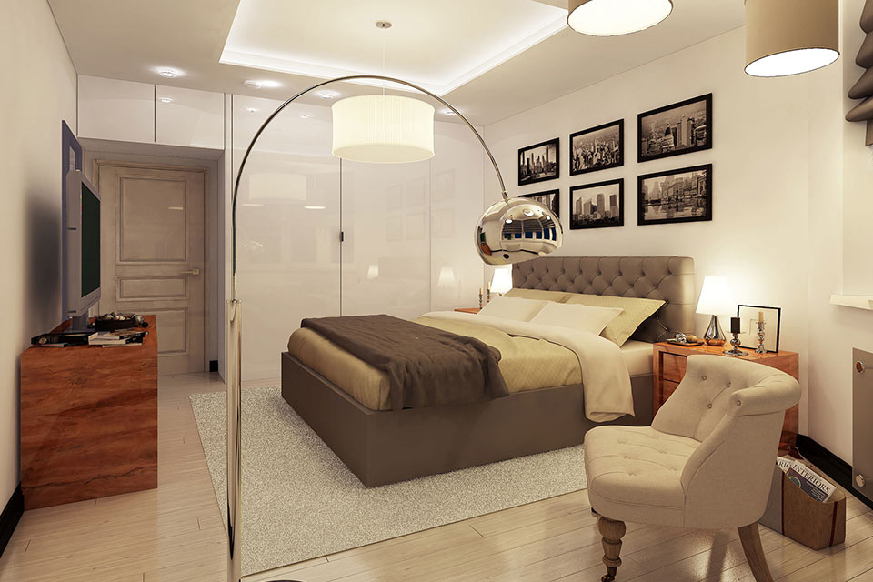 Интерьер спальни в квартире в современном и классическом стилях