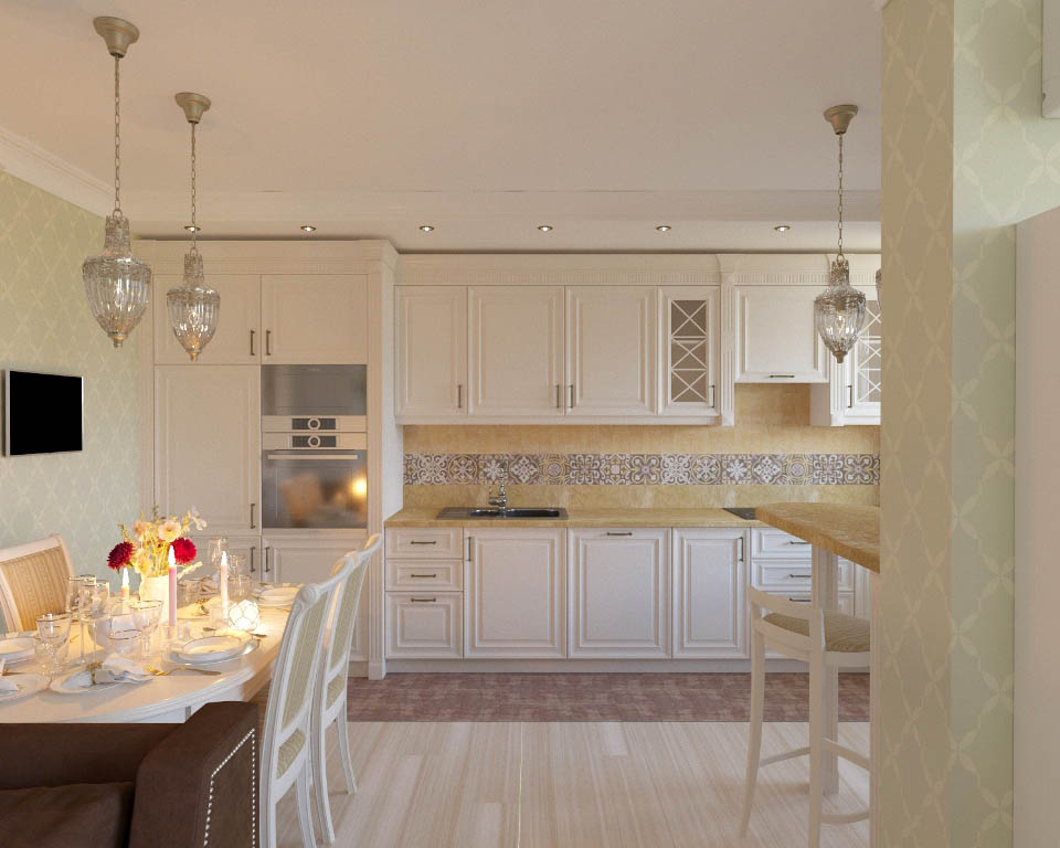 Дизайн интерьера кухни-гостиной в кслассическом стиле - фото 5