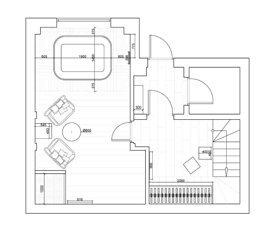 Пример планировки с меюелью в таунхаусе - этаж 1