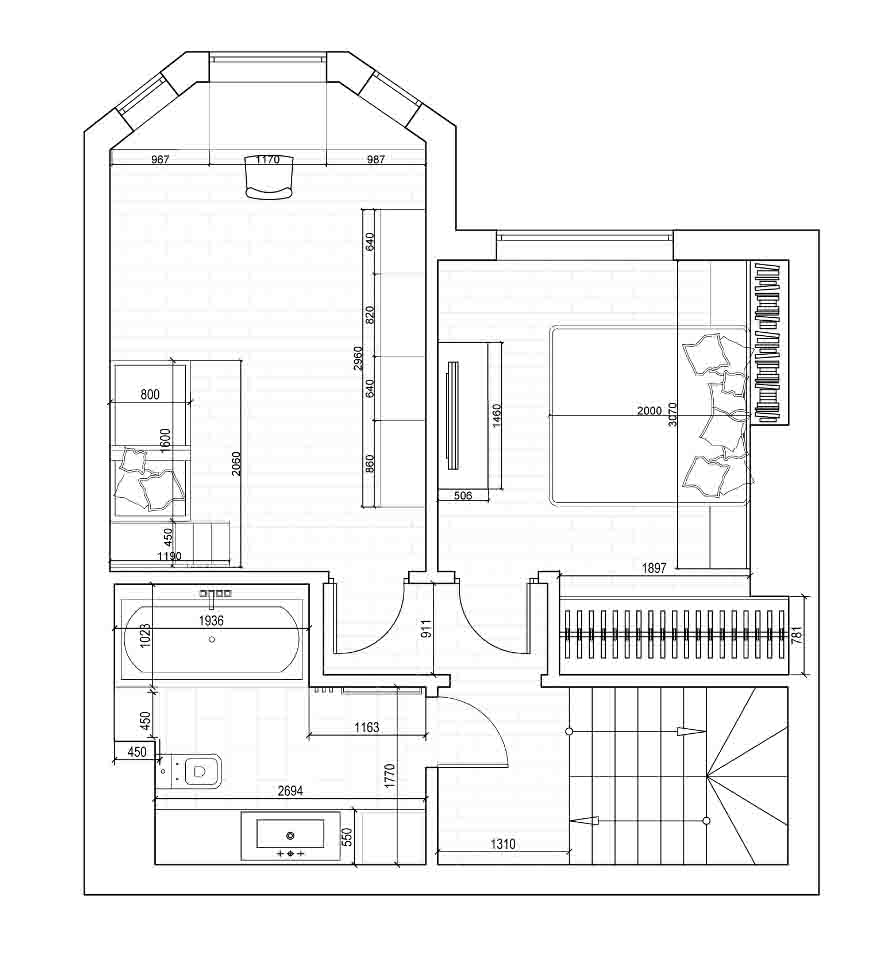 Пример планировки с меюелью в таунхаусе - этаж 3