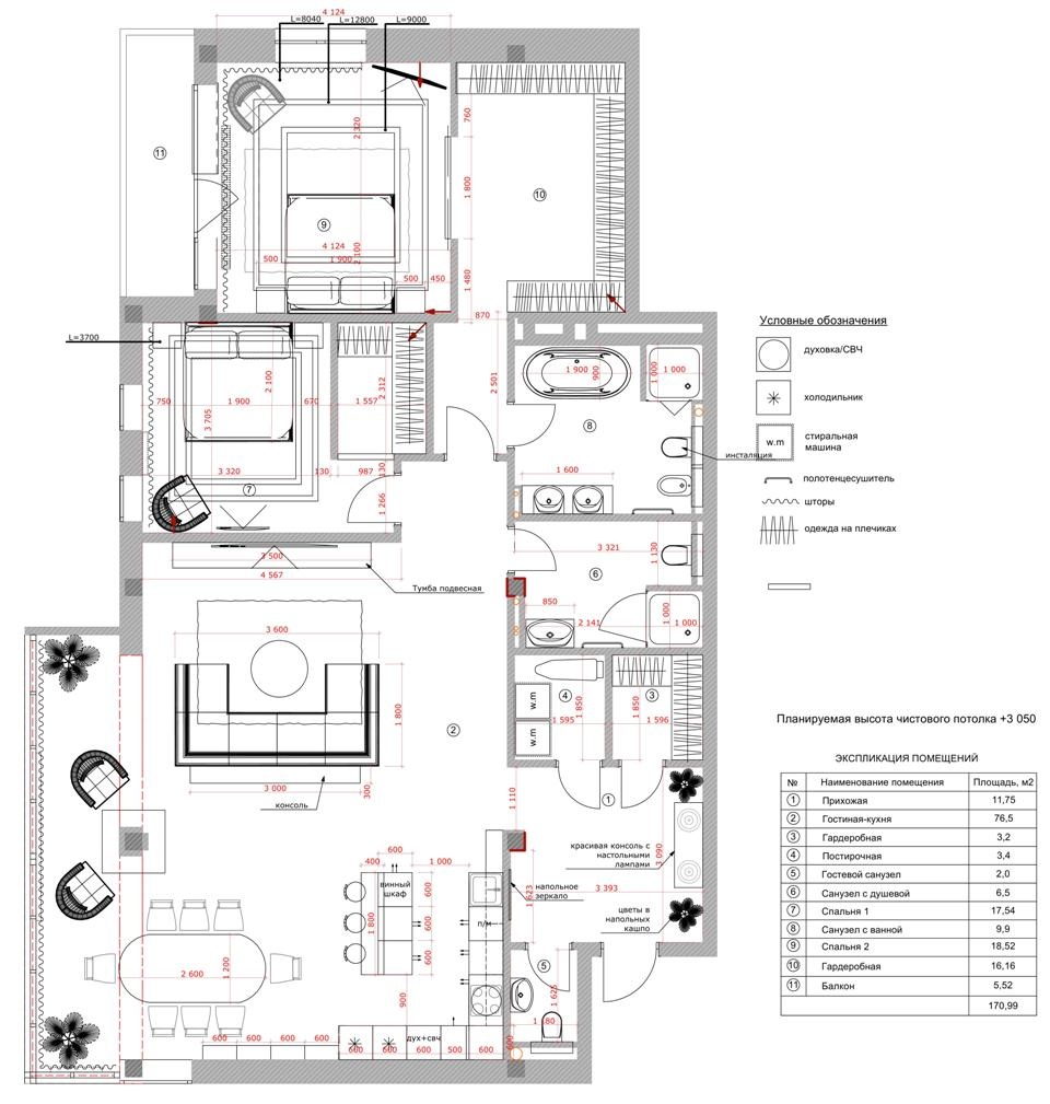 план трехкомнатной квартиры 100 м кв с расстановкой мебели
