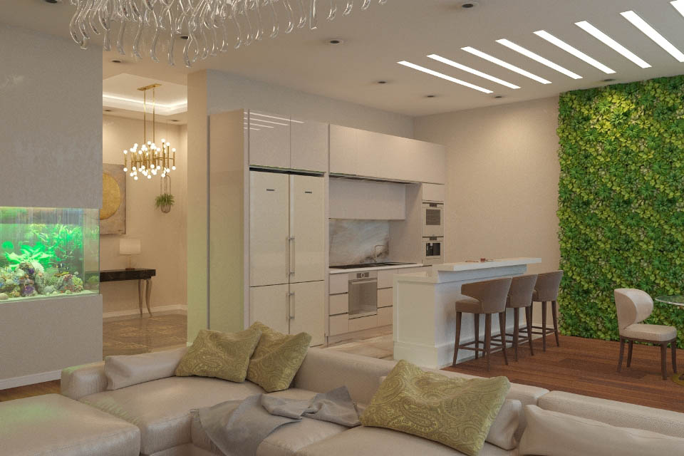 дизайн интерьера кухни- гостиной в трехкомнатной квартире - фото 3