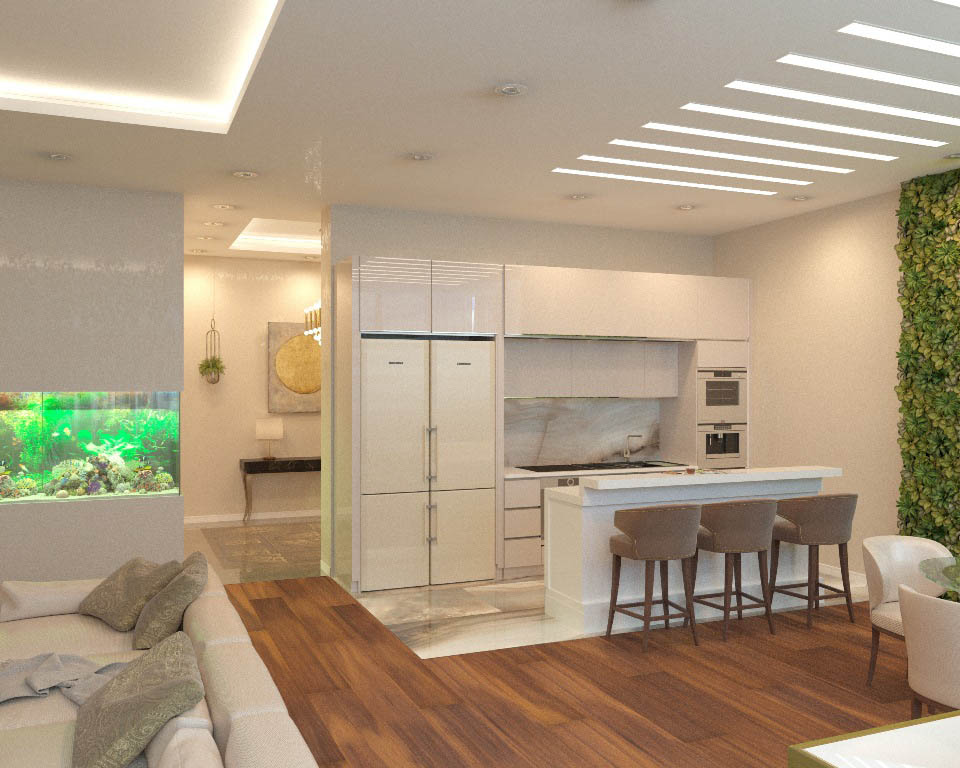 дизайн интерьера кухни- гостиной в трехкомнатной квартире - фото 4