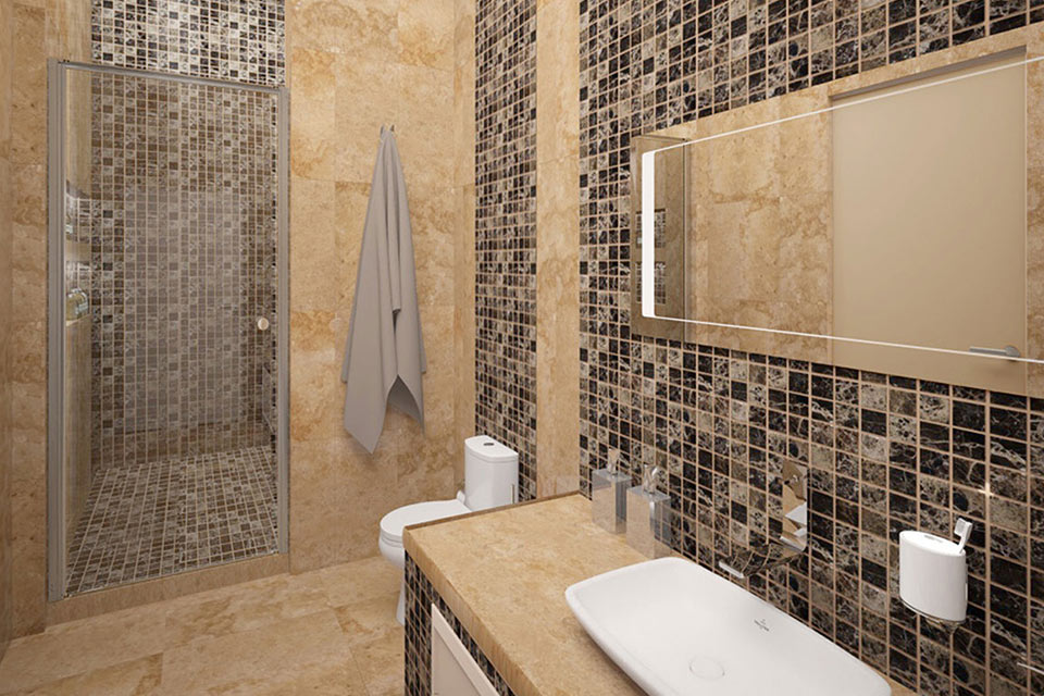 Дизайн ванной комнаты в стиле контемпорари (мозаика) - фото 1