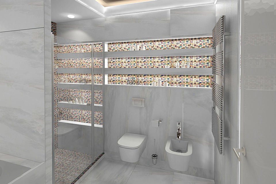 Дизайн ванной комнаты в стиле контемпорари (мозаика) - фото 7