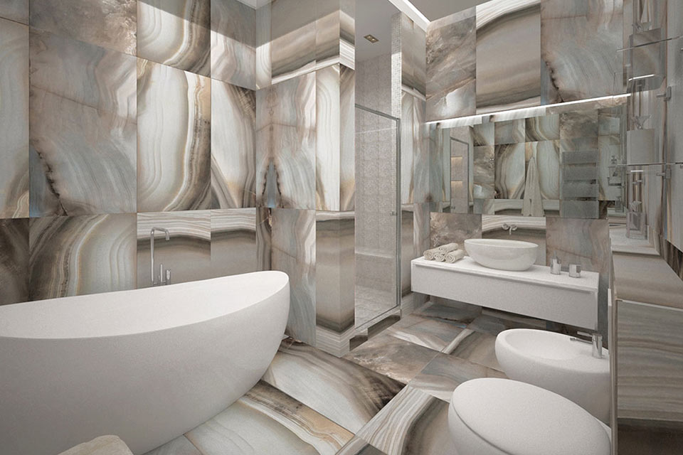 Дизайн ванной комнаты в стиле контемпорари (мрамор) - фото 1