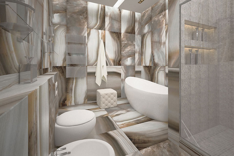 Дизайн ванной комнаты в стиле контемпорари (мрамор) - фото 2