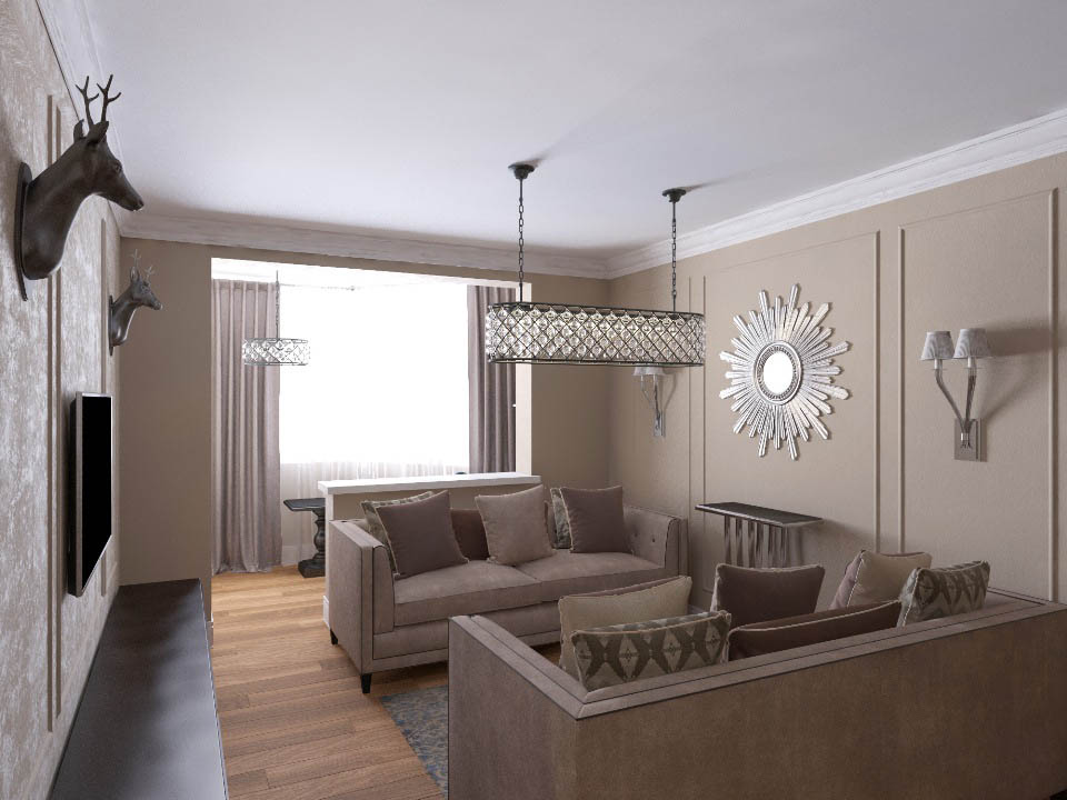 Дизайн интерьера гостинной в светлых тонах - фото 1