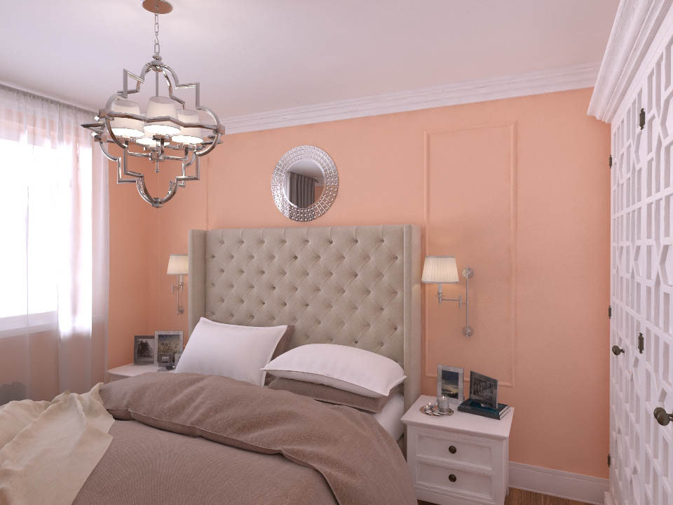 Дизайн интерьера спальни в светло-розовых тонах - фото 1